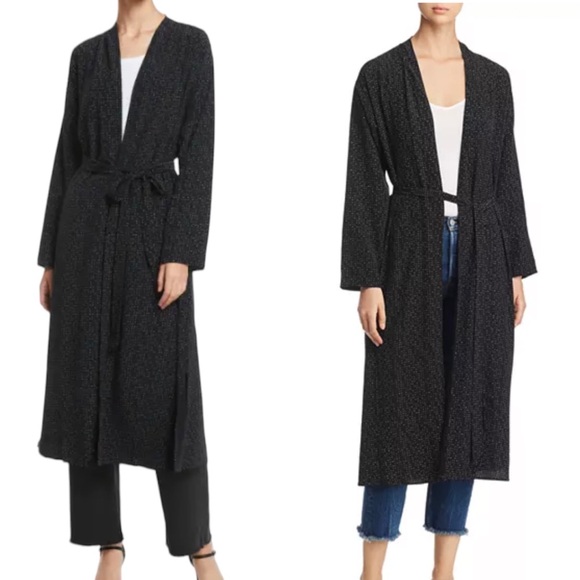 Eileen Fisher Tops - Eileen Fisher Black White Morse Code Print Long Sleeve Kimono Jacket Petite 2-4P
